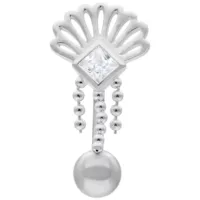 Micro Bananabell in argento con cristallo e motivo pavone su sfondo bianco