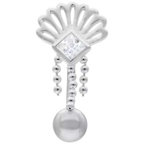 Micro Bananabell in argento con cristallo e motivo pavone su sfondo bianco