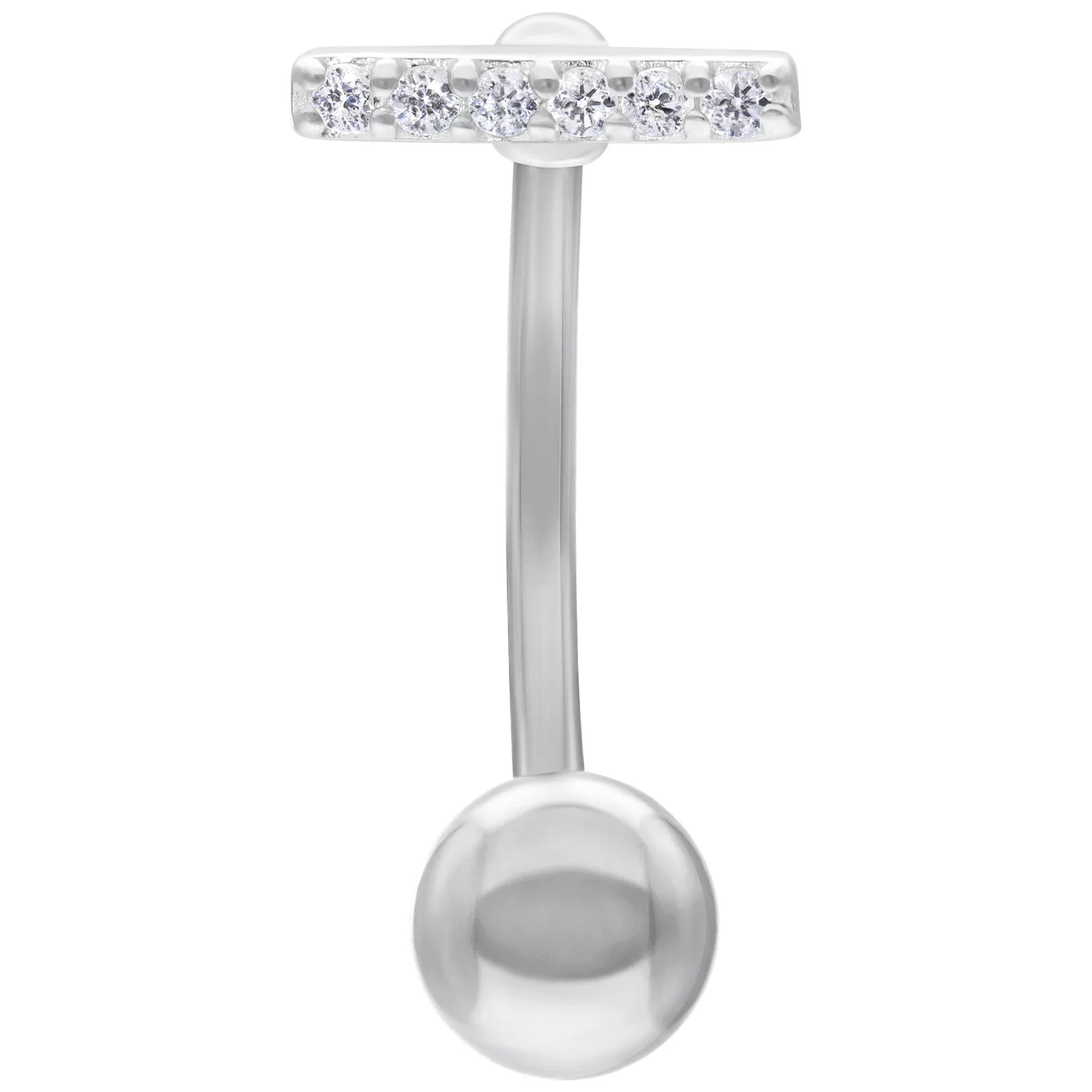 Micro Bananabell in argento con cristalli su sfondo bianco