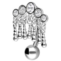 Micro Bananabell in argento con cinque cristalli chiari su sfondo bianco