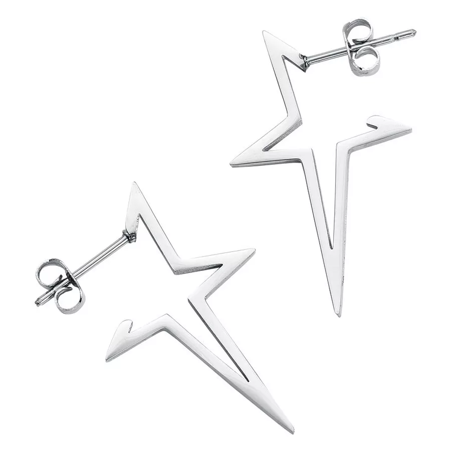 Orecchini a stella in argento in acciaio chirurgico 316L su sfondo bianco