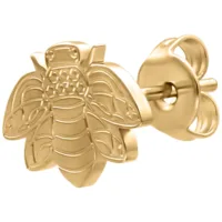 Orecchini a forma di ape in oro in acciaio chirurgico Orecchini a forma di ape in oro in acciaio chirurgico 316L su sfondo bianco