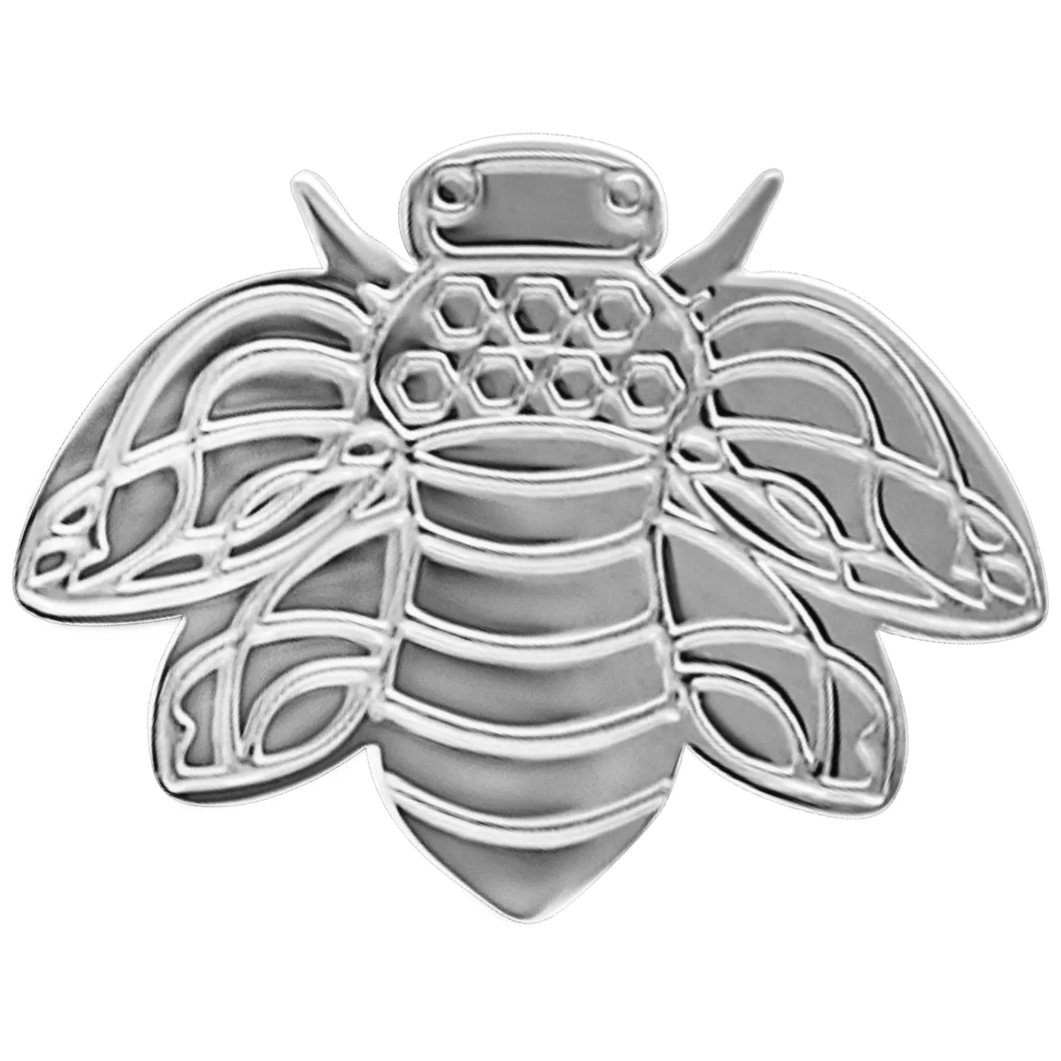 Orecchini a forma di ape in acciaio inox argento su sfondo bianco