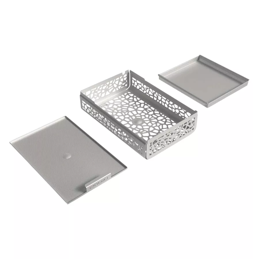 Set di Vassoi Argento Enbio Pro con pareti decorative su sfondo bianco