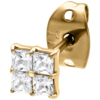 Orecchini Quadrati in Cristallo Dorato con Cristalli Orecchini dorati con cristalli quadrati e chiari su sfondo bianco