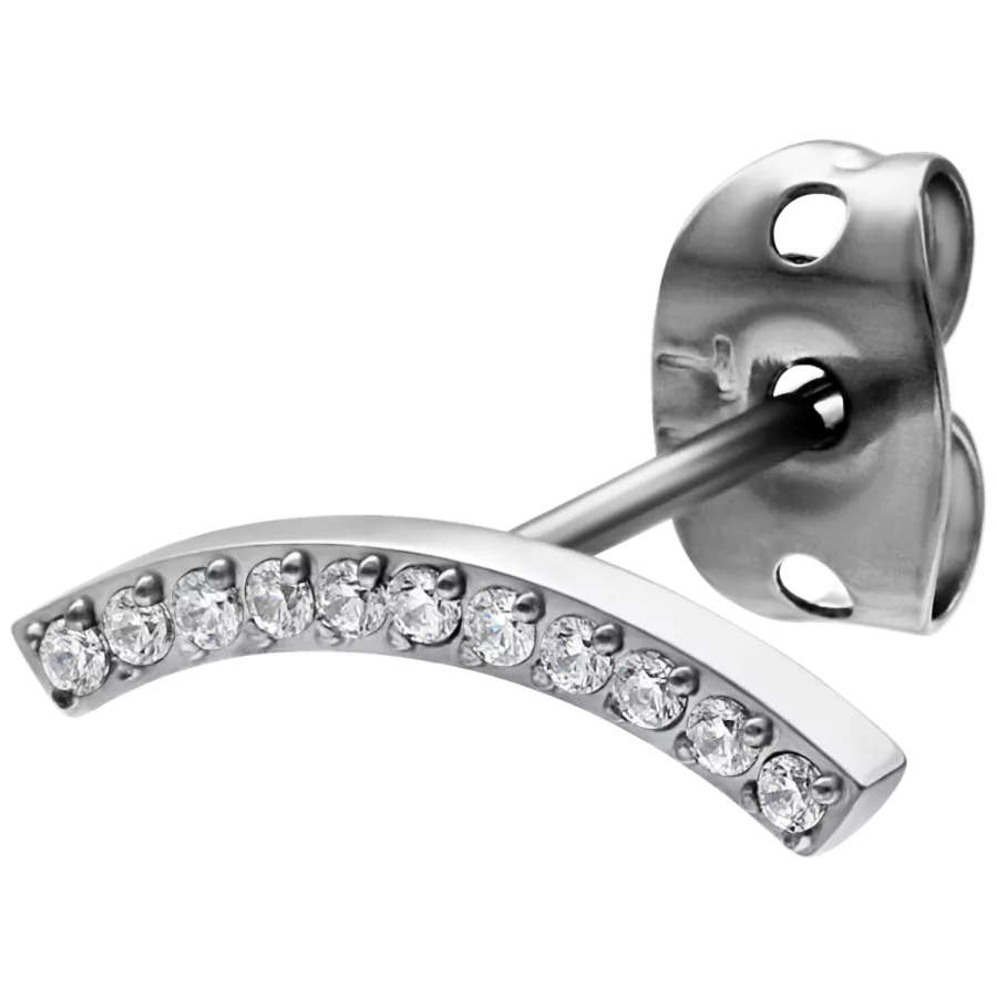 Orecchino color argento con design curvo e cristalli chiari