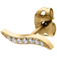 Orecchino d'oro con cristalli chiari su sfondo bianco