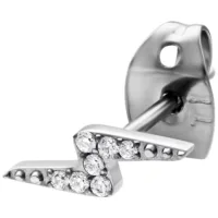 Orecchini in argento a forma di fulmine con cristalli su sfondo bianco