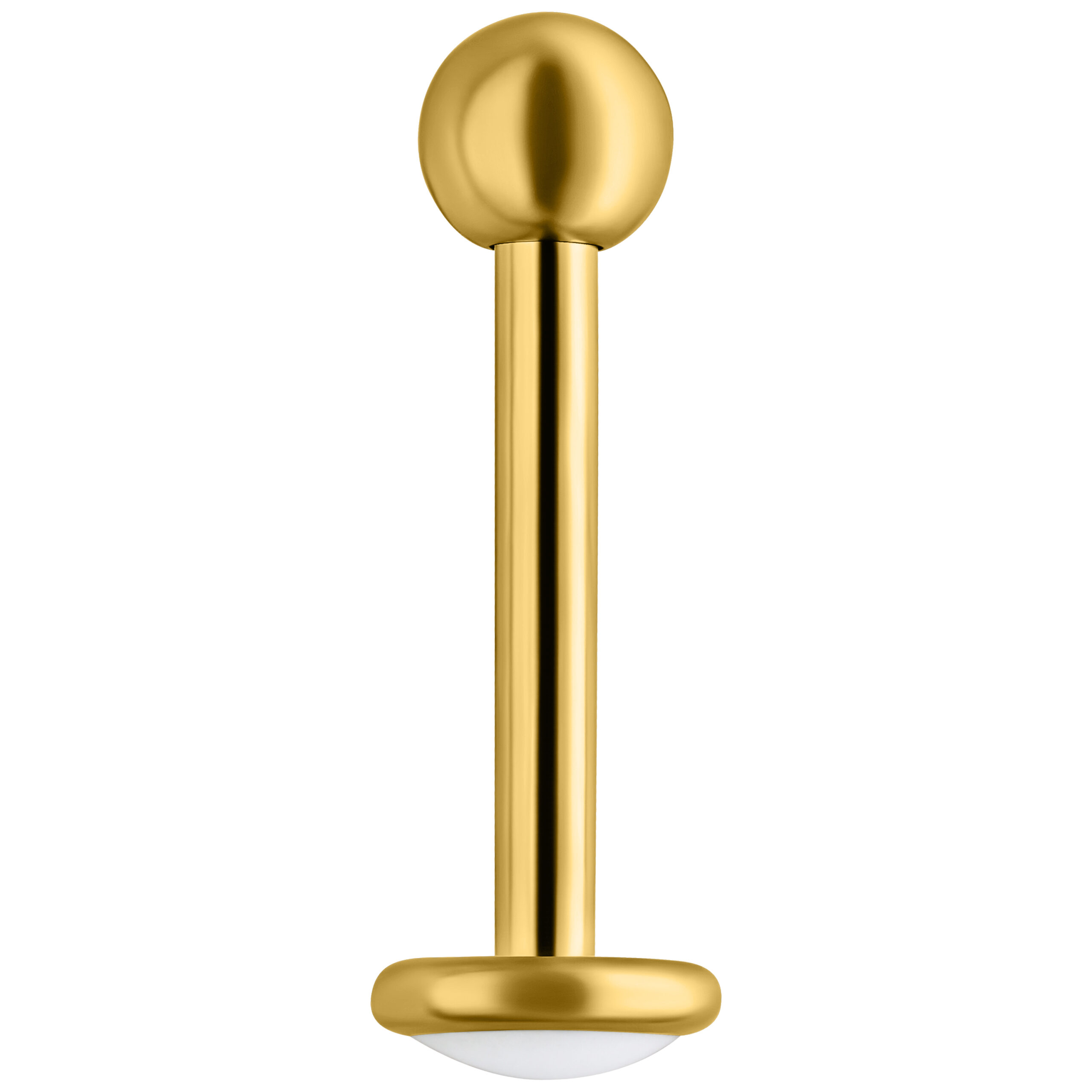 Piercing labret in oro titanio su sfondo bianco