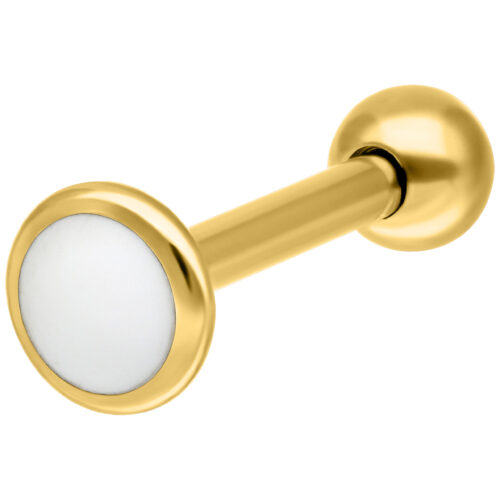 Labret dorato in titanio con piastra bianca su sfondo bianco