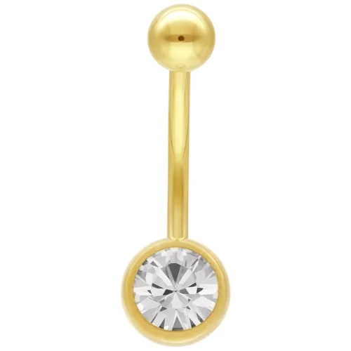 Piercing ombelico dorato con cristallo chiaro su sfondo bianco