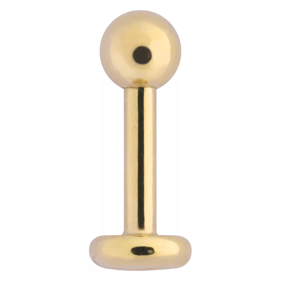 Goldenes Titan Labret mit kugelförmigem Abschluss auf weißem Hintergrund