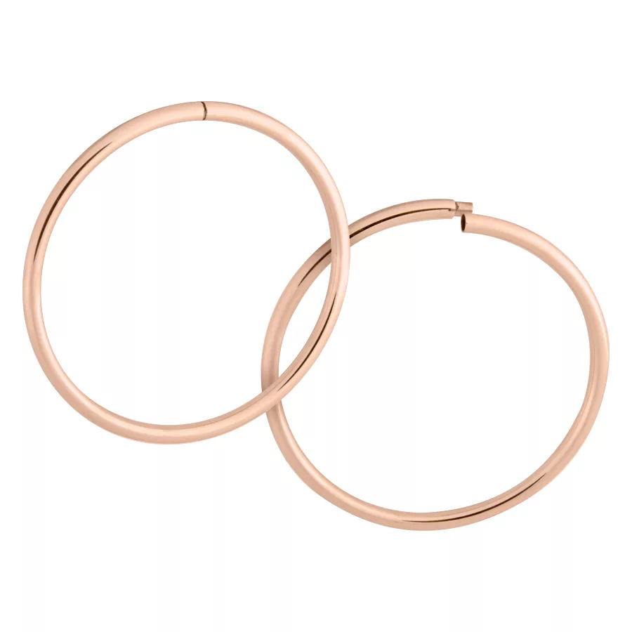 Coppia di cerchi in oro rosa in acciaio chirurgico su sfondo bianco