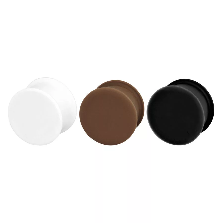 Tre Kaos Softwear Hollow Plugs in silicone in nero, bianco e marrone su sfondo bianco