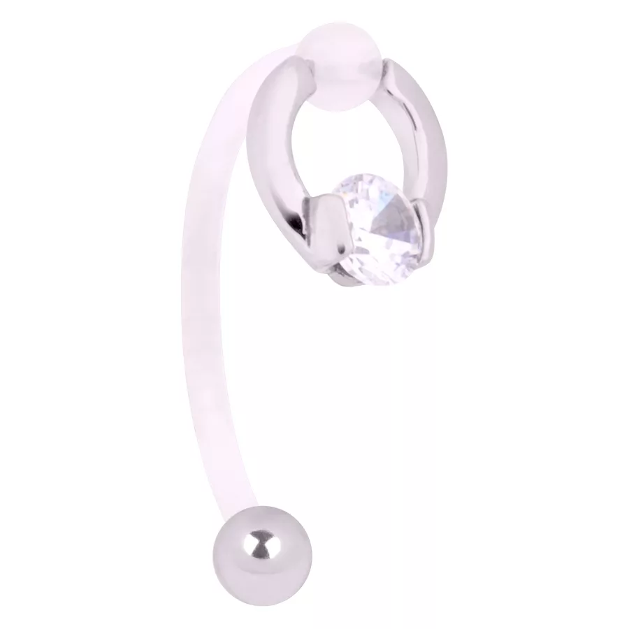 Banana Barbell Intimo Argento con Cristallo Banana barbell intimo argento in PTFE e acciaio chirurgico con cristallo chiaro su sfondo bianco