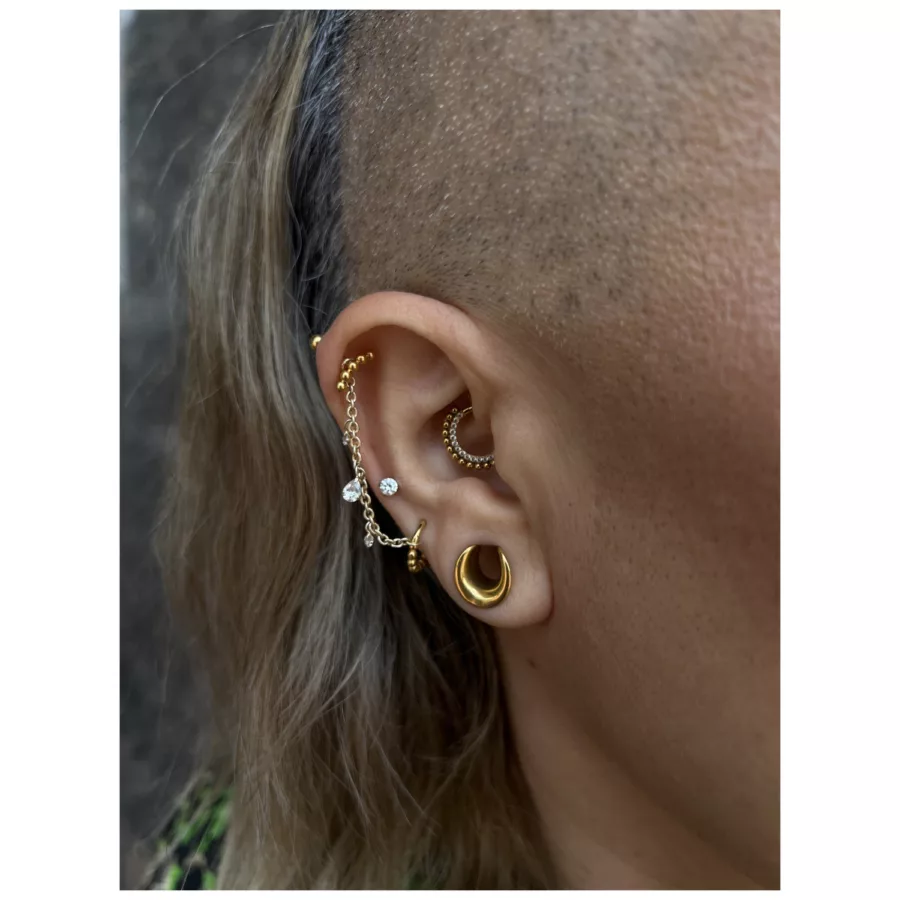 Orecchio con catena per piercing in oro e argento, cristallo chiaro