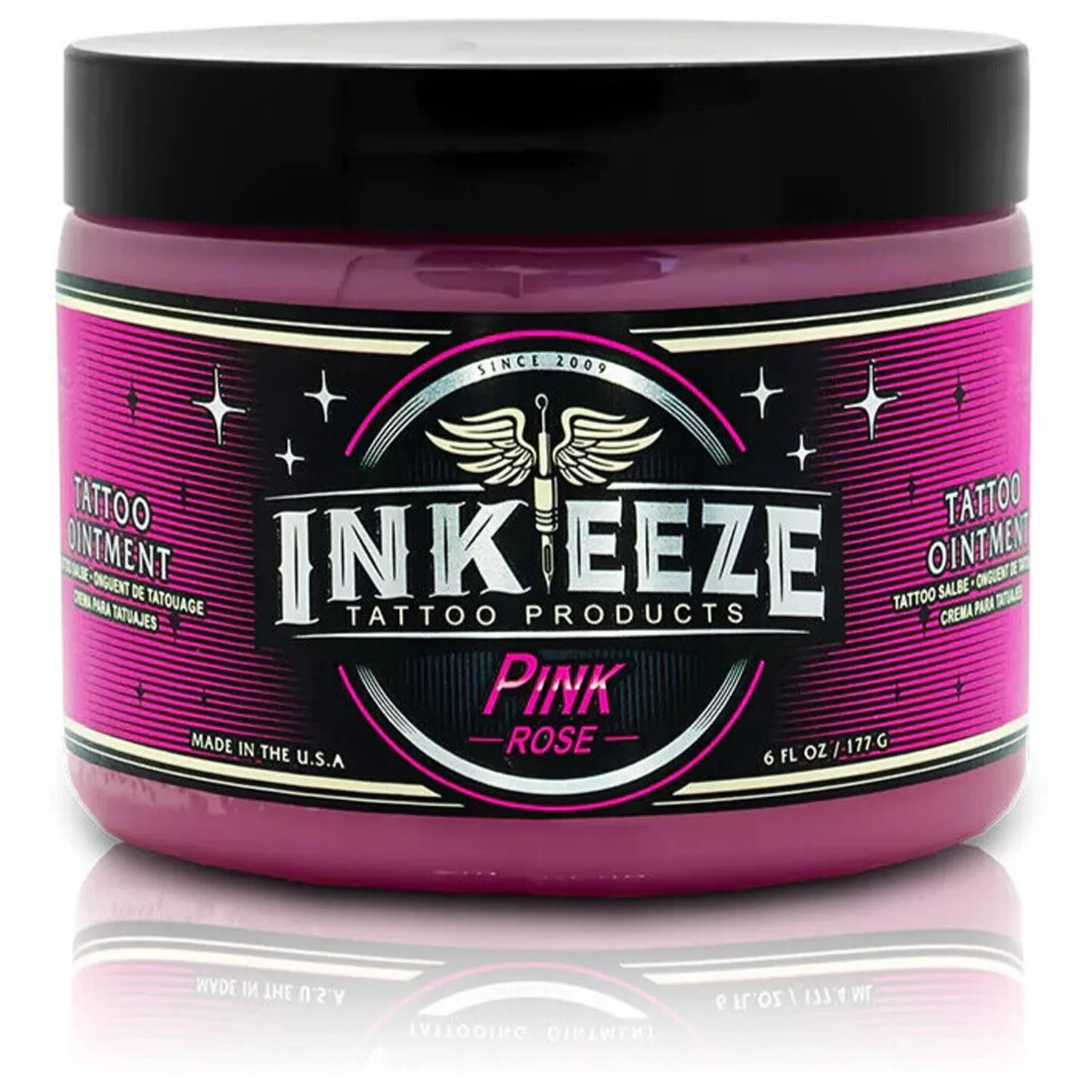 Crema per tatuaggi rosa di Ink Eeze, 180 ml, su sfondo bianco