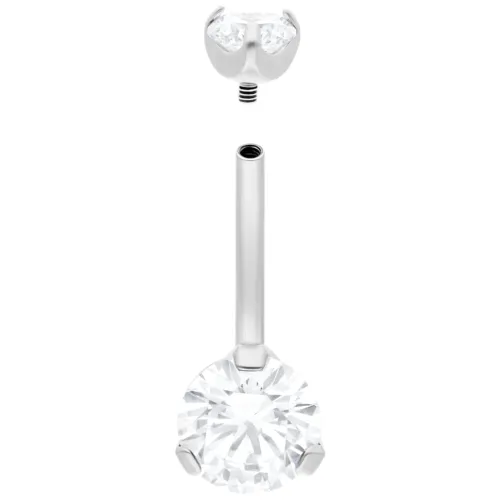 Bananabell argento con due cristalli chiari su sfondo bianco