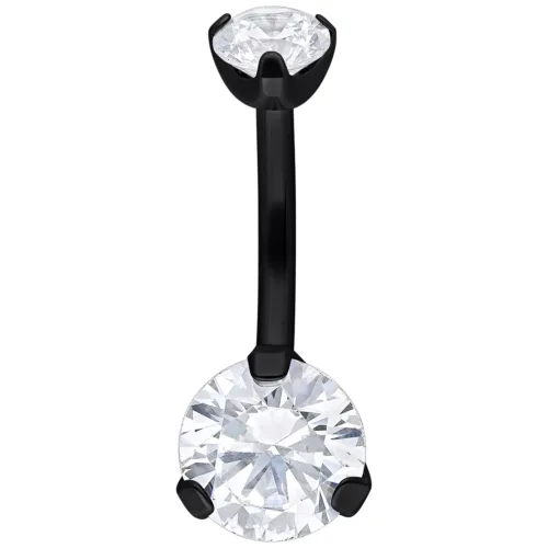 Banana Barbell nero con due pietre cristalline su sfondo bianco