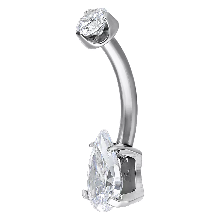 Banana Bell in argento con cristallo chiaro, lunghezza 10 mm, su sfondo bianco