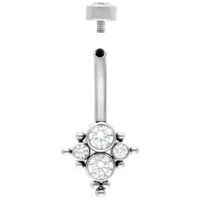 Piercing Bananabell in argento con cristalli chiari su sfondo bianco