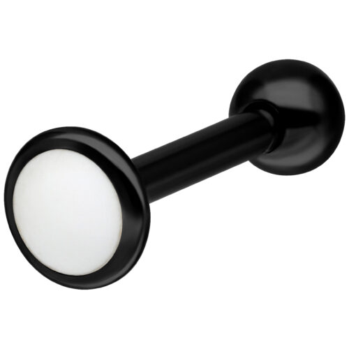 Labret in titanio nero con sfera bianca su sfondo bianco