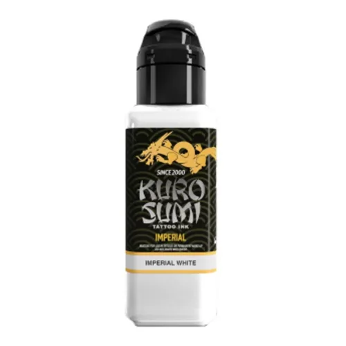Inchiostro bianco Kuro Sumi per tatuaggi in bottiglia da 88 ml su sfondo bianco