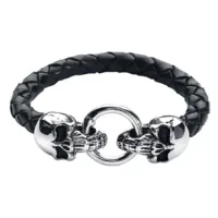 Schwarzes Lederarmband mit Totenkopfdesign