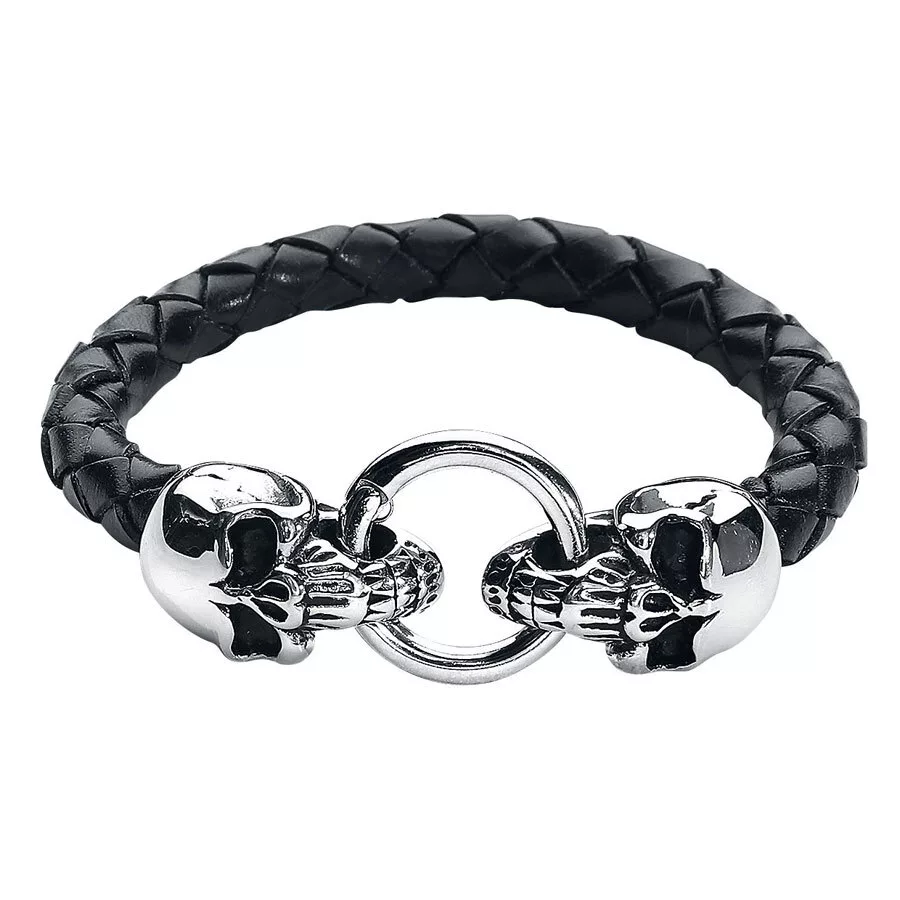 Schwarzes Lederarmband mit Totenkopfdesign