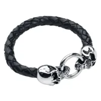 Schwarzes Lederarmband mit Totenkopf