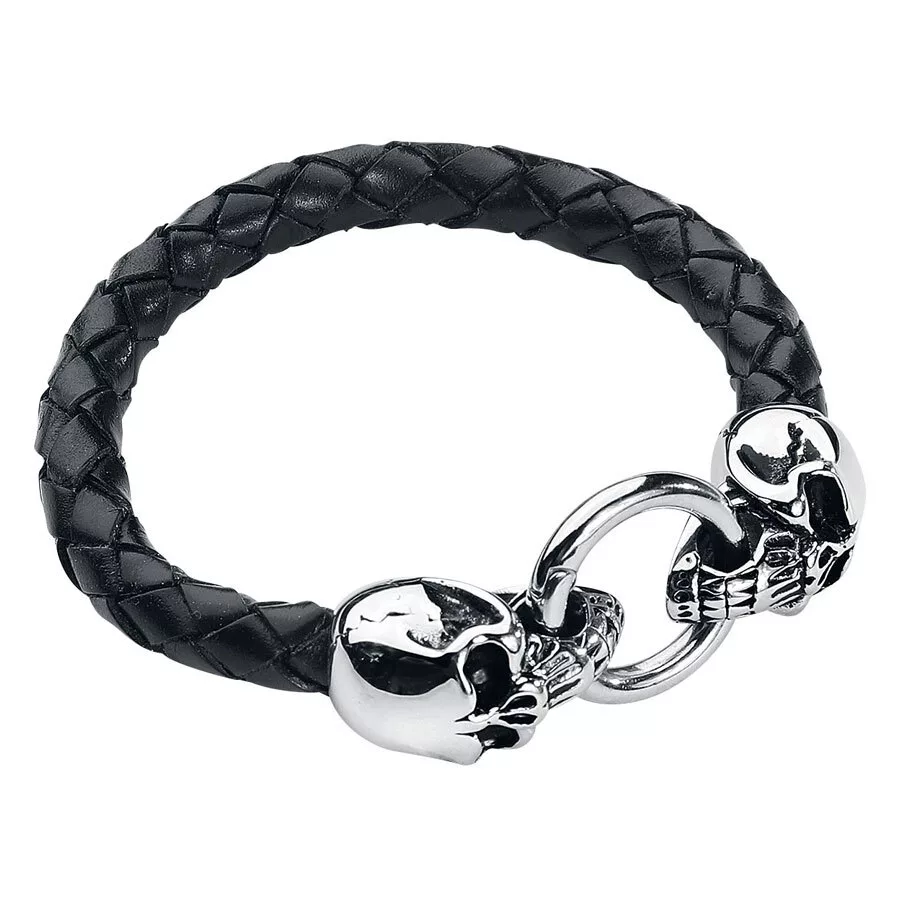 Schwarzes Lederarmband mit Totenkopf