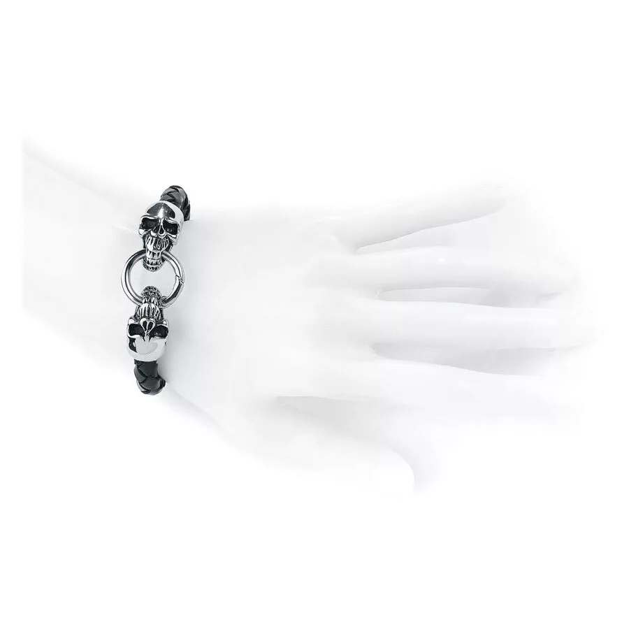 Schwarzes Lederarmband mit Totenkopfdetails