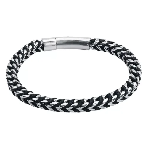Bracciale nero e argento in nylon e acciaio chirurgico 316L