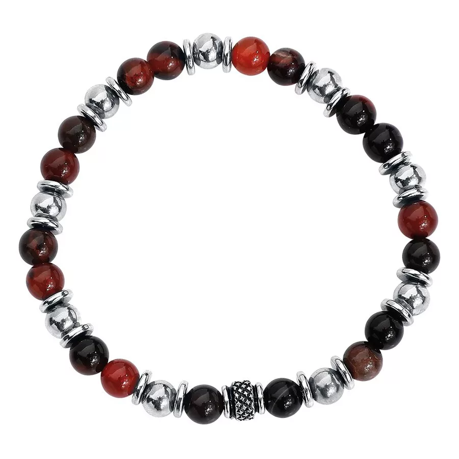 Bracciale unisex in acciaio chirurgico con pietre rosse e nere su sfondo bianco