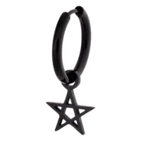 Orecchini Pentagramma Neri in Acciaio Inossidabile Orecchino nero con ciondolo a pentagramma su sfondo bianco