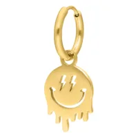 Orecchini Smiley dorati in acciaio chirurgico su sfondo bianco
