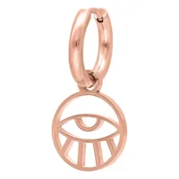 Orecchino a cerchio in oro rosa con ciondolo a occhio su sfondo bianco