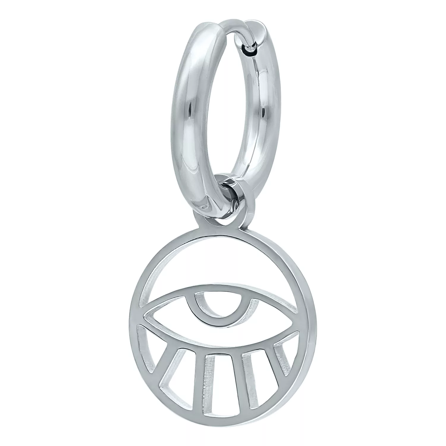 Orecchini argento con motivo occhio su sfondo bianco