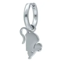 Orecchini a cerchio d'argento con ciondolo liscio a forma di topo in acciaio chirurgico