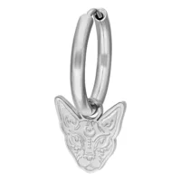 Orecchini argento con ciondolo gatto Sphynx su sfondo bianco