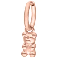 Orecchini in oro rosa con ciondolo a orsetto su sfondo bianco