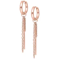 Orecchini in oro rosa con design a catena e barra su sfondo bianco