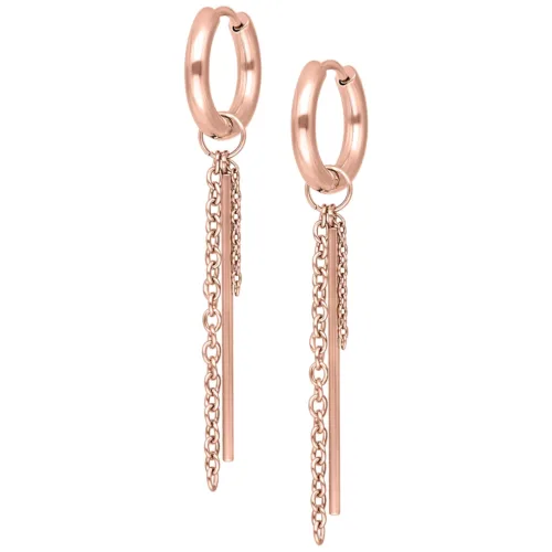 Orecchini in oro rosa con design a catena e barra su sfondo bianco