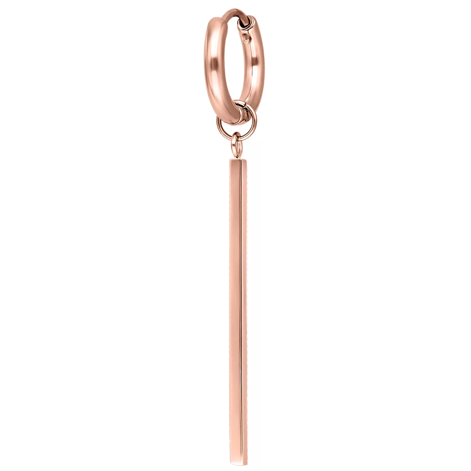 Orecchini in oro rosa con barra pendente su sfondo bianco