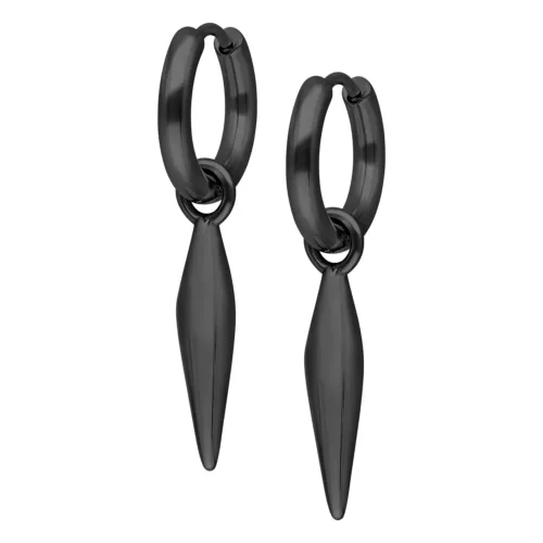 Orecchini neri con pendente appuntito su sfondo bianco