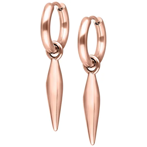 Orecchini in oro rosa con pendente allungato su sfondo bianco