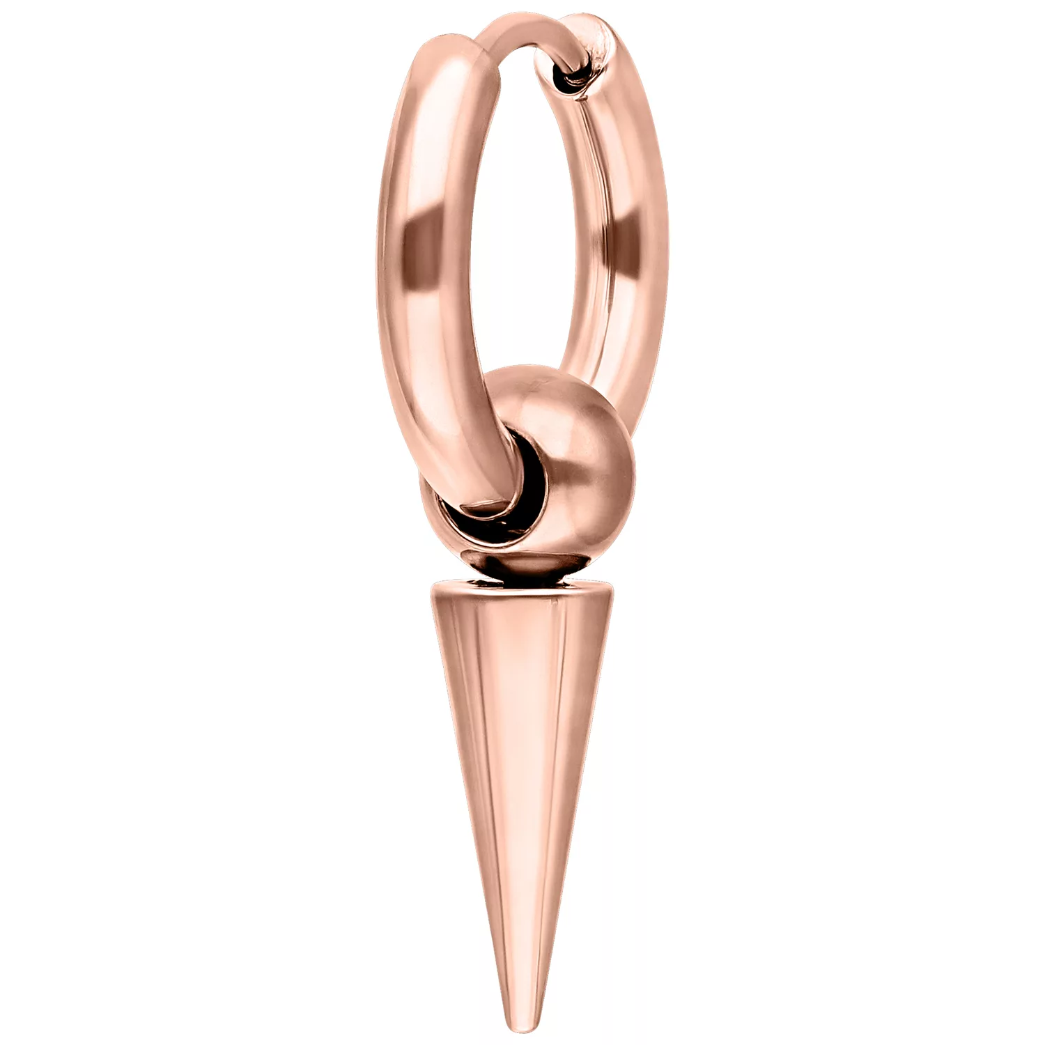 Orecchini in oro rosa con design a spillo lungo su sfondo bianco