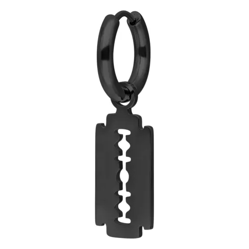 Orecchino nero a forma di lametta su sfondo bianco