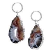 Due orecchini in argento con grandi pietre naturali di agata indiana su sfondo bianco