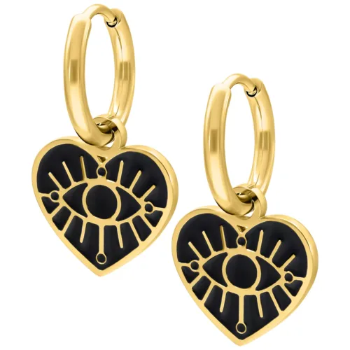 Orecchini dorati con ciondolo a cuore e motivo occhi, lucenti